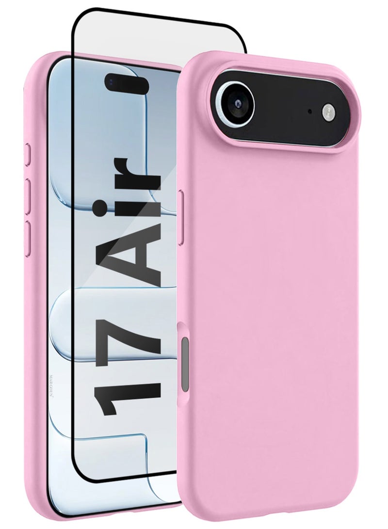 CATANES 2Packs Liquid Silicone Protective Phone Case for iPhone 17 Air , Soft Anti-Scratch Microfiber Lining Utra Slim Drop Protection Phone Cover with 3D Screen Protector - Pink - Image 1