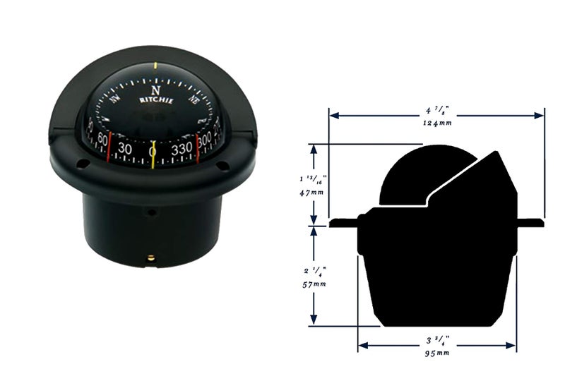 Ritchie Navigation Compass, Flush Mount, 3.75" Combi, Black - Image 2