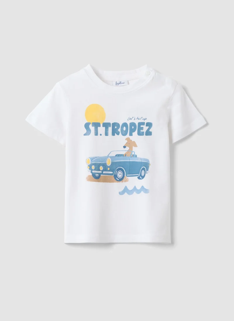 او في اس OVS White Pure Cotton Boysâ€™ Regular-Fit T-Shirt With Print