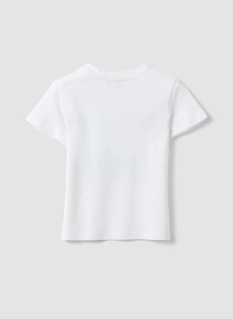 او في اس OVS White Pure Cotton Boysâ€™ Regular-Fit T-Shirt With Print