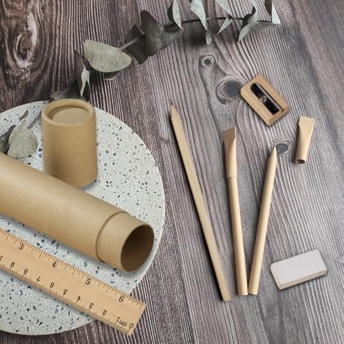 Giftana Eco Friendly Stationery Box for Students, Bamboo Pencil, Pen, Eraser, Scale (Ruler) and Wooden Sharpener with Reusable Tube Box for Office & School, Eco Stationery Gift Set for Employee - Image 3