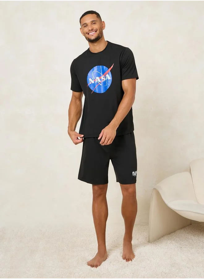 Styli NASA Logo Print T-Shirt & Shorts Set