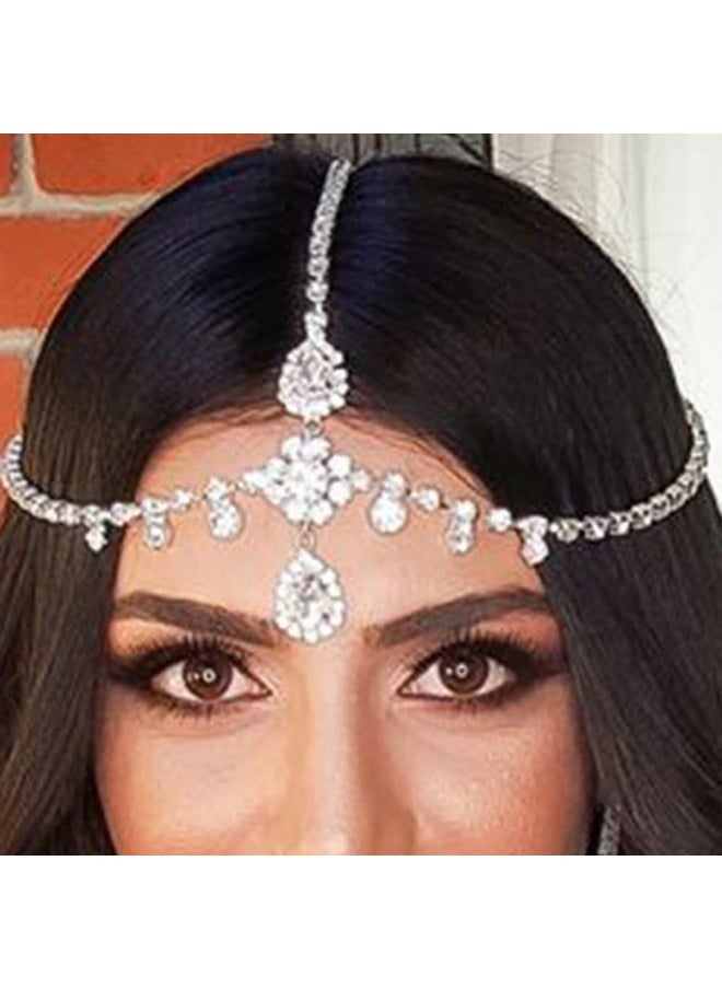 Missgrace - Bohemian Women Bridal Dainty Shining Rhinestone Head Chain Gold Silver Waterdrop Head Chain Headband Boho Crystal Teardrop Headpiece Hair Jewelry Wedding Prom Party Halloween Festival Hair - Image 1