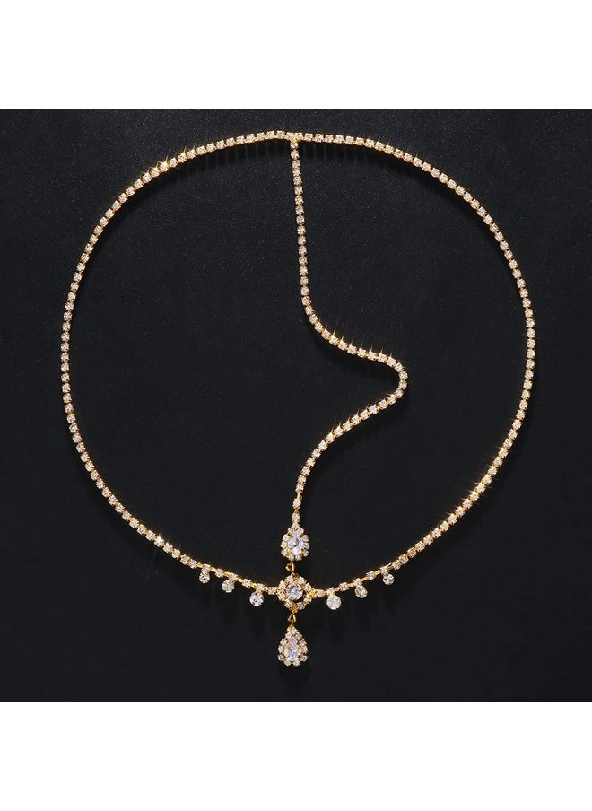 Missgrace - Bohemian Women Bridal Dainty Shining Rhinestone Head Chain Gold Silver Waterdrop Head Chain Headband Boho Crystal Teardrop Headpiece Hair Jewelry Wedding Prom Party Halloween Festival Hair - Image 1