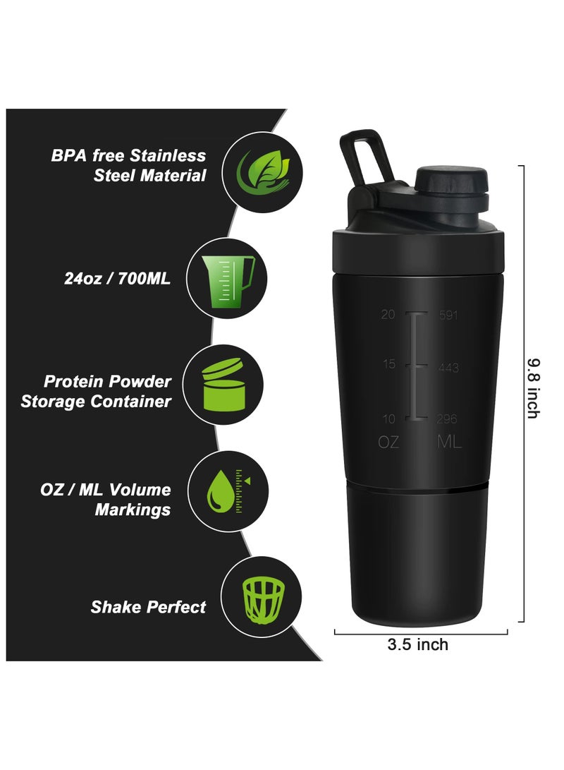 KOWVOWZ Protein Shaker, Stainless Steel Shaker Bottle, Leak-Proof Protein Shaker Bottle with Scale Powder Compartment for Fitness Hiking Cycling(600 + 200 ml) - Image 2