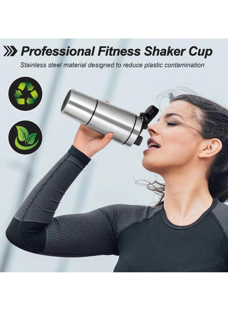 KOWVOWZ Protein Shaker, Stainless Steel Shaker Bottle, Leak-Proof Protein Shaker Bottle with Scale Powder Compartment for Fitness Hiking Cycling(600 + 200 ml) - Image 3