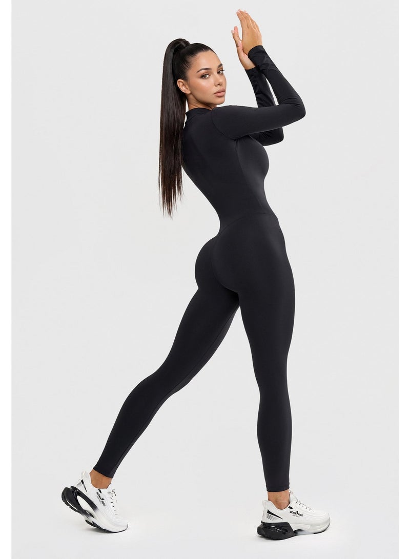 Bona Fide One Piece Workout Jumpsuit for Women – Long Sleeve Athletic Romper with Tummy Control & Sculpting Fit - Image 3