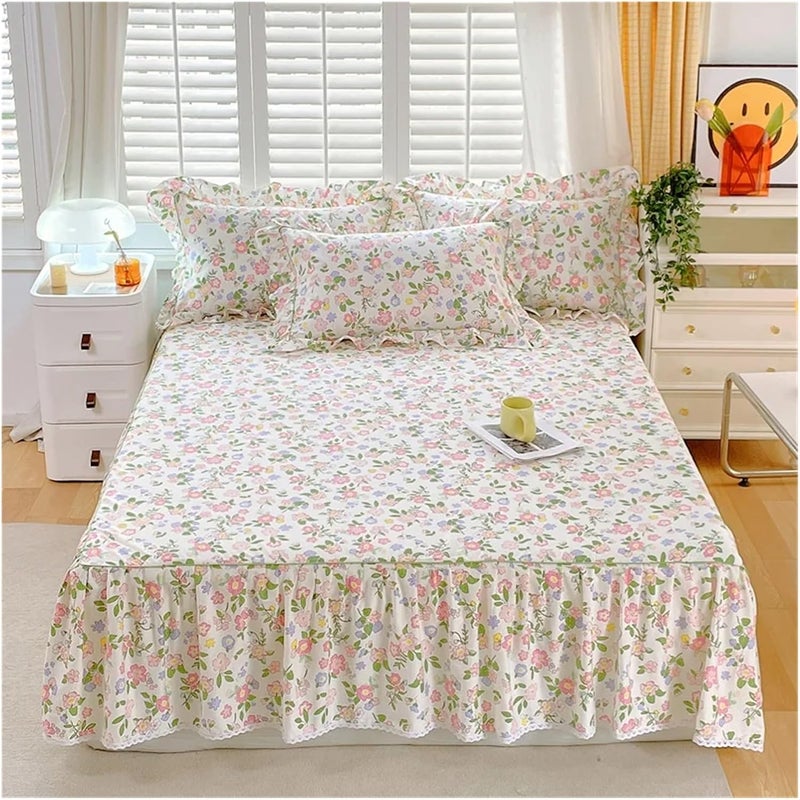ملاء سرير مطبوع بنقوش زهورية مع تطريزات (حجم كامل، اللون 9، 180x200x45 سم، 1 قطعة) - Image 1