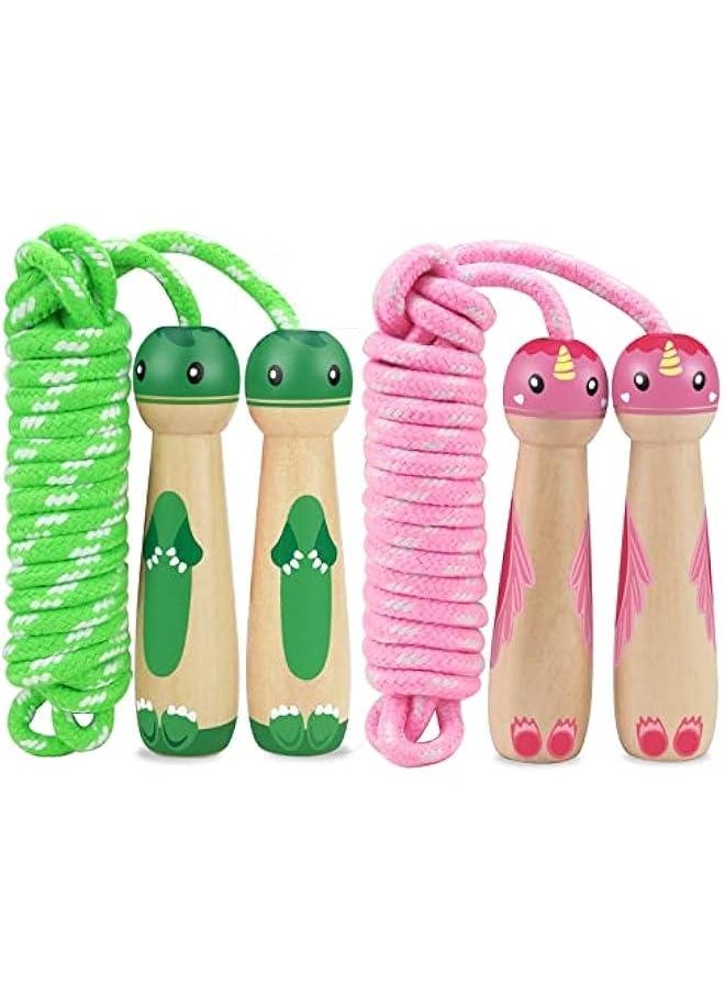 Generic 2 Pack Jump Rope for Kids Ages 4-8 8-12, Kids Jump Rope for Boys Girls Skipping Fitness Rope for Toddlers Wooden Handle Cotton Jumping Rope for Kids Outdoor Activity, Pink & Green A  - Image 1