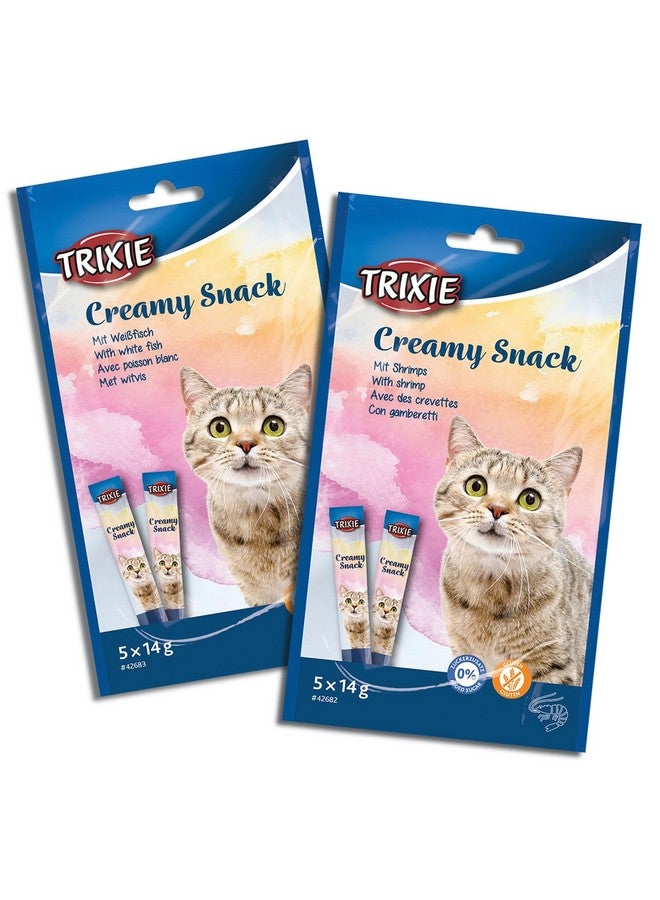 تريكسي مجموعة مكافآت القطط من وجبة خفيفة من التونة والروبيان الكريمية ووجبة خفيفة من السمك الأبيض الكريمي، مكافآت غنية بالعناصر الغذائية للقطط، مناسبة لجميع السلالات - (عبوة من قطعتين) - Image 1