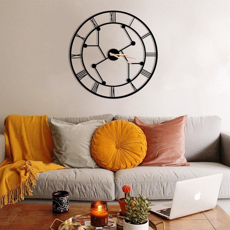 HIRVALL Wall Clock for Living Room Decor Silent NonTicking Vintage Industrial Style Black Metal Clock for Office Bedroom Kitchen Housewarming Gift Samana 137 Inch - Image 3