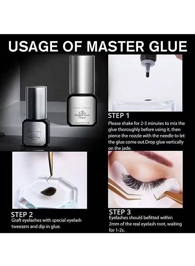 جوللي Master Glue, Extra Strong Eyelash Extension Glue, (0.17fl.oz / 5ml) / 0.5-1 Sec Drying Time/Retention, 7 Weeks/Maximum Bonding Power/Professional Use Only Black Adhesive For Semi-Permanent Extensions - Image 5