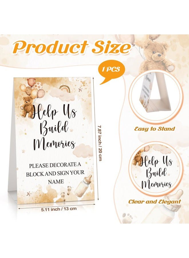 Dinifee 125 Pcs Baby Shower Decorate a Block Game Set Includes Help Us Build Memories Sign 100 DIY Blank Wooden Block 24 Paint Marker Prize for Wedding Baby Shower Game(Brown Bear) - Image 2