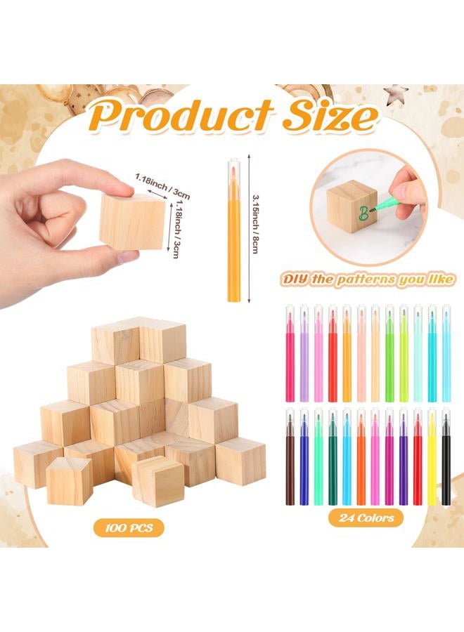 Dinifee 125 Pcs Baby Shower Decorate a Block Game Set Includes Help Us Build Memories Sign 100 DIY Blank Wooden Block 24 Paint Marker Prize for Wedding Baby Shower Game(Brown Bear) - Image 3