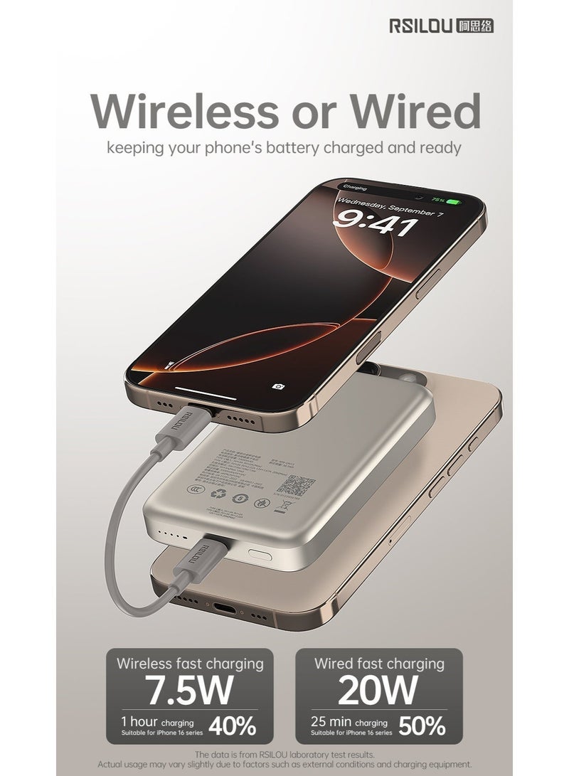 RSILOU - R1024 10000mAh Magnetic Metal Wireless Power Bank, MagSafe | 20W PD Fast Charging Portable Charger | Strong Magnetic Wireless & Wired Charging | Compact Airline-Friendly Battery Pack (Silver) - Image 5