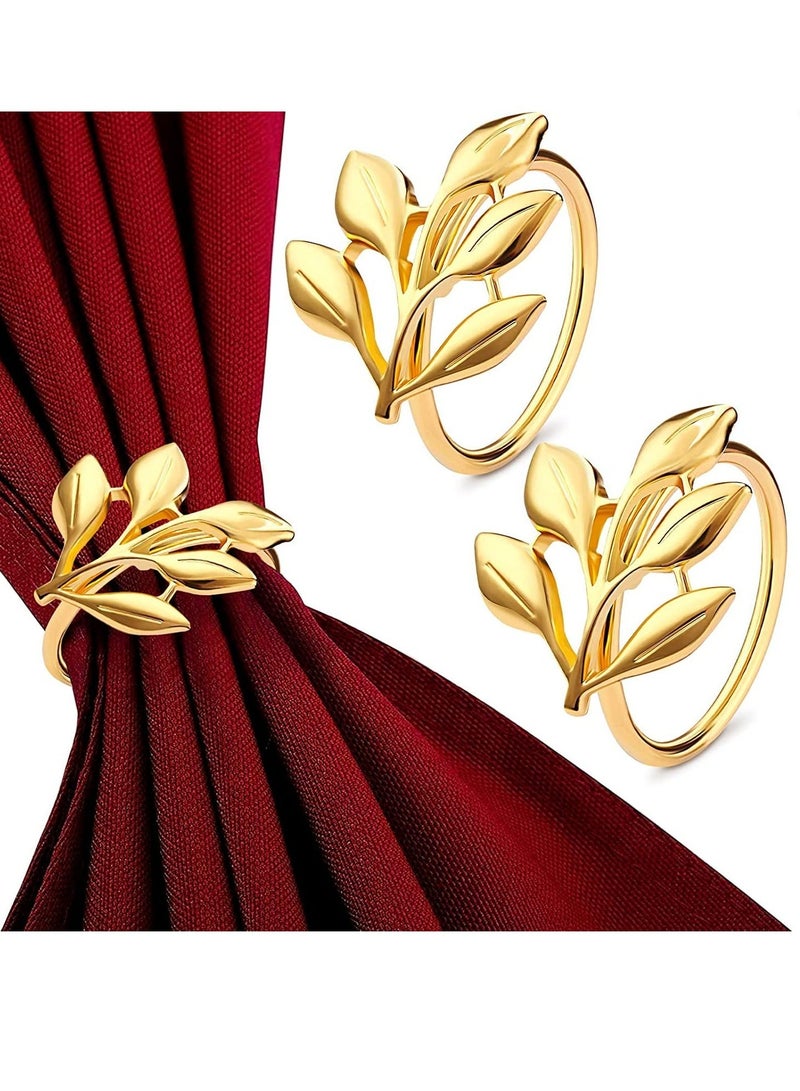 12 Pack Gold Napkin Rings, Gold Napkin Ring Holders, Fall Leaf Napkin Rings, Holiday Napkin Holders, Suitable for Dining, Anniversary, Birthday, Party of Table Setting - Image 1