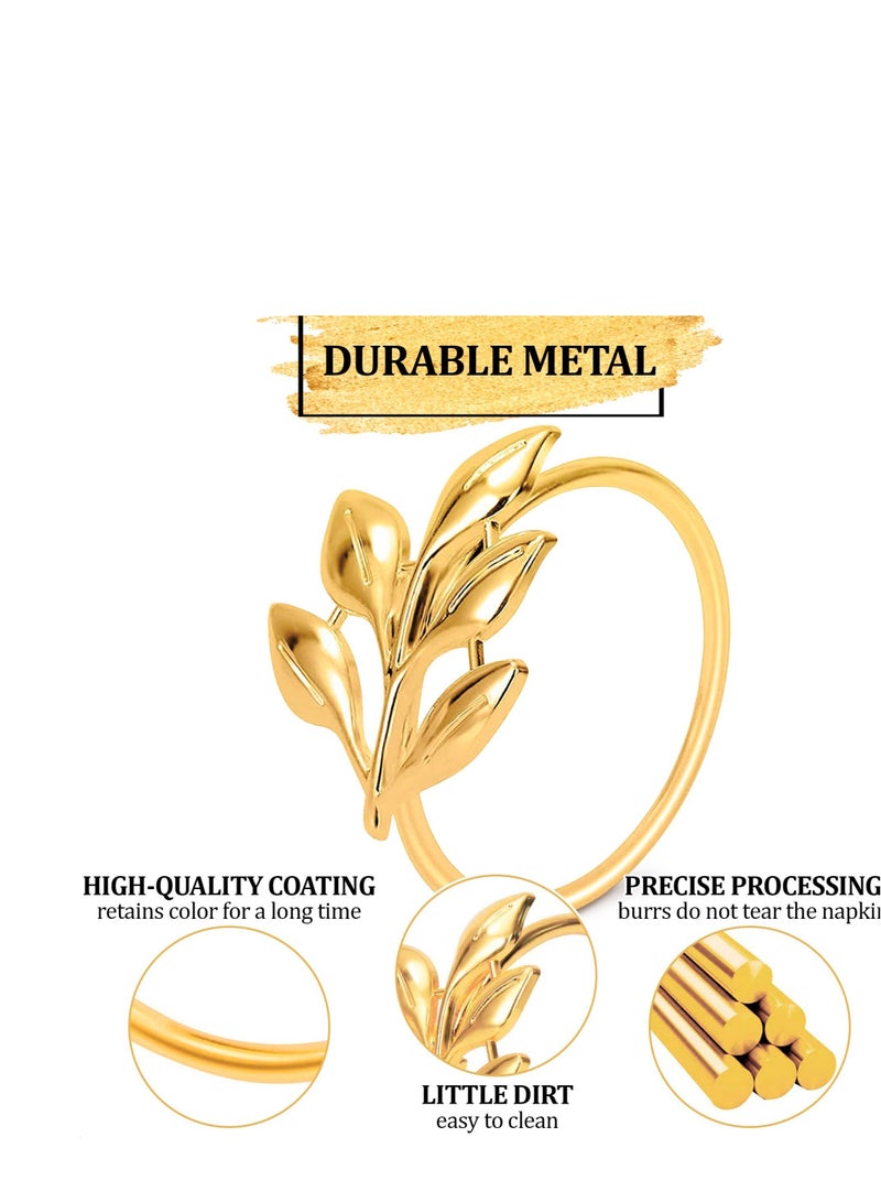 12 Pack Gold Napkin Rings, Gold Napkin Ring Holders, Fall Leaf Napkin Rings, Holiday Napkin Holders, Suitable for Dining, Anniversary, Birthday, Party of Table Setting - Image 3