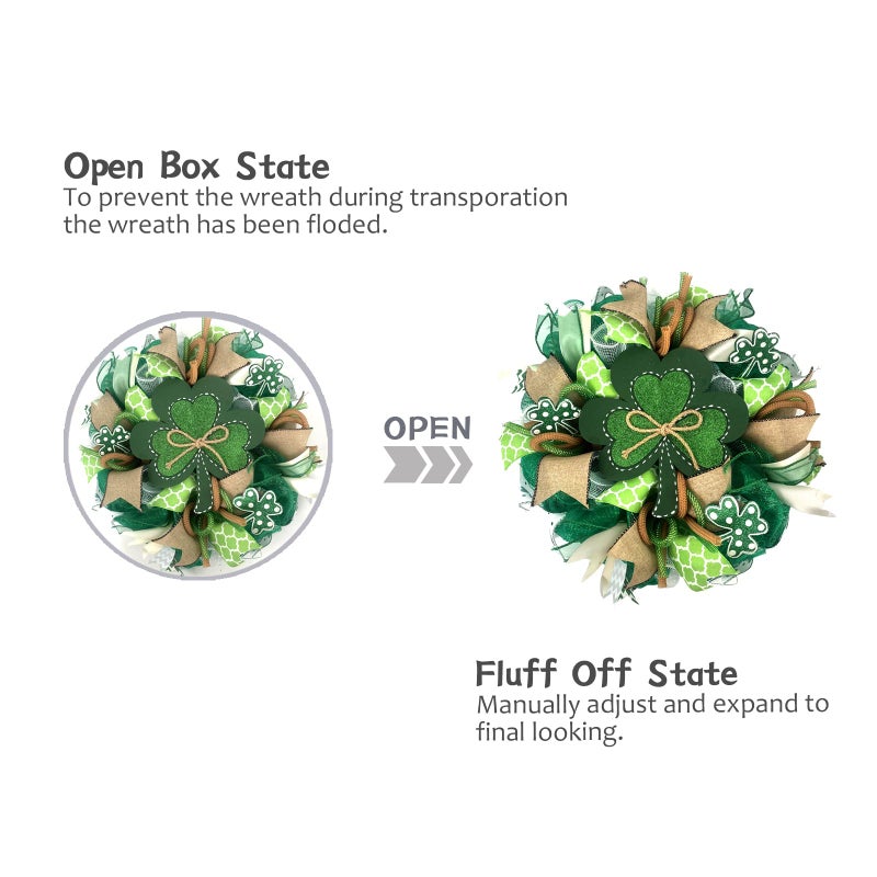 Bibelot St.Patrick's Day Wreath for Front Door, 18 inch Irish St Patrick's Day Green Mesh Wreath with Clover Ribbon, Spring Wreaths for Front Door Farmhouse Wall Decor - Image 4