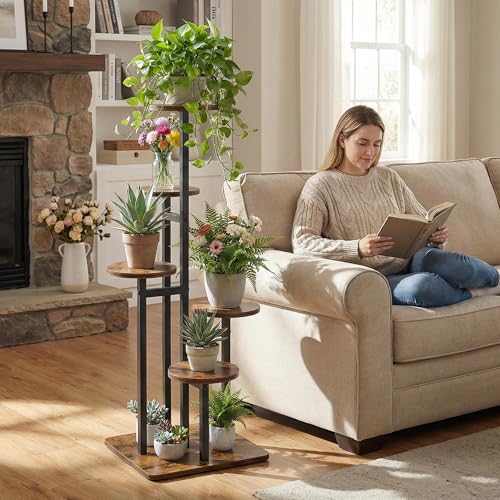 VonDream 5 Tier Plant Stand Indoor, Tiered Plant Stands for Indoor Plants Multiple, Corner Flower Stand for Living Room, Multi-Layer Vintage Design Plant Shelf - Image 2