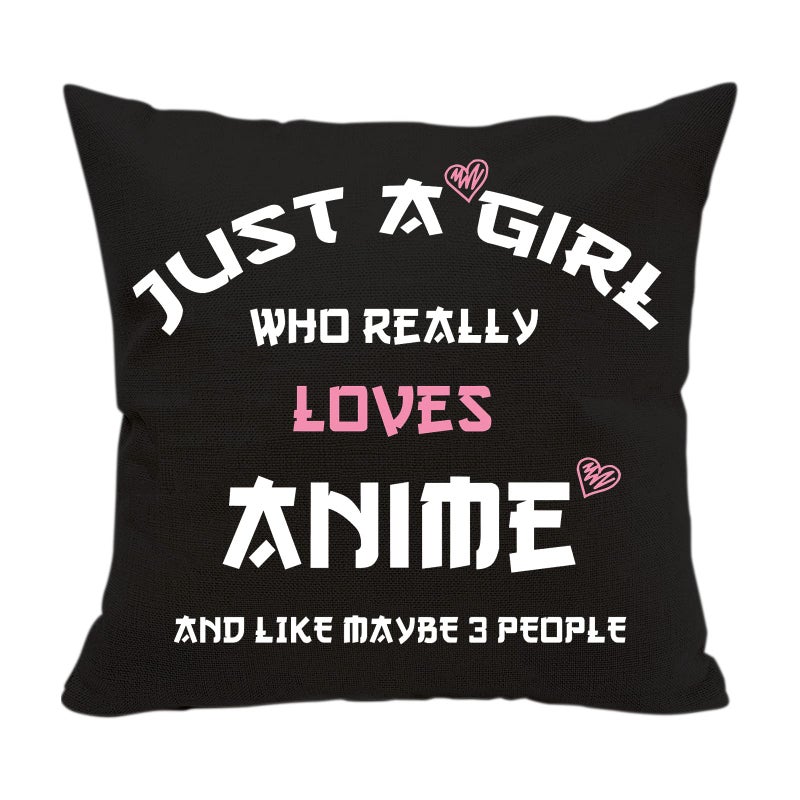 AcowSpt Anime Lover Gifts for Girls  Two Sided Printing Pillow Cover Anime Fans Gift Throw Pillow 18x 18 Black