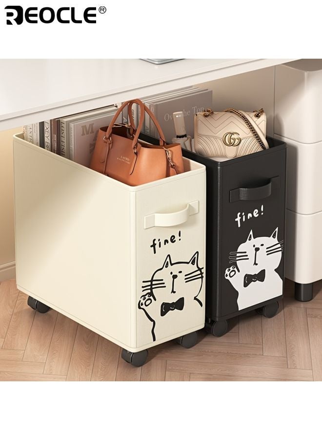 ريوكل عربتان متحركتان أسفل المكتب مع مساحة تخزين متنقلة ومكتب. تصميم تنظيمي لصواني التخزين الدوارة ذات العجلات الناعمة للاستخدام في المكتب المنزلي