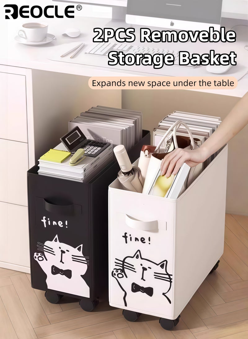 ريوكل عربتان متحركتان أسفل المكتب مع مساحة تخزين متنقلة ومكتب. تصميم تنظيمي لصواني التخزين الدوارة ذات العجلات الناعمة للاستخدام في المكتب المنزلي - Image 1