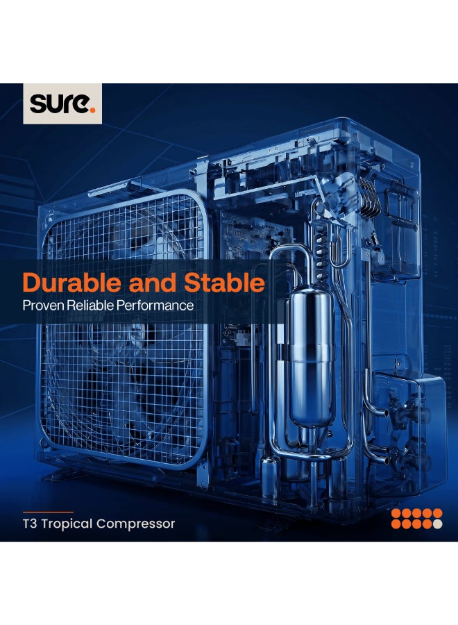 Sure 1.5 Ton Split Air Conditioner, 18000 BTU AC with T3 Tropical Rotary Compressor, Golden Fin, 4-Way Swing, R410A Refrigerant, Energy Efficient Cooling, White, AS-18 AS-18 white - Image 4