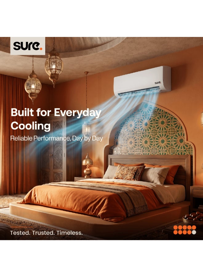 Sure 1.5 Ton Split Air Conditioner, 18000 BTU AC with T3 Tropical Rotary Compressor, Golden Fin, 4-Way Swing, R410A Refrigerant, Energy Efficient Cooling, White, AS-18 AS-18 white - Image 2