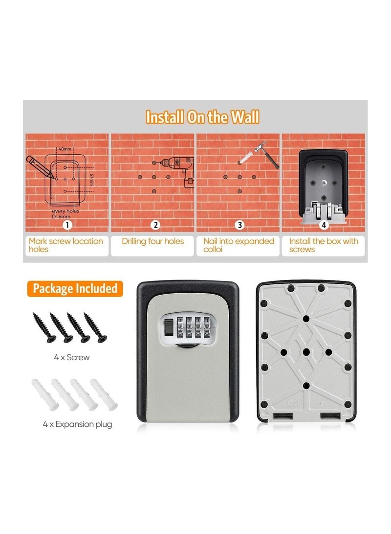 Key Lock Box, Security Key Lock 4-Digit Combination Waterproof Portable Key Storage Lockbox Wall Mount Large Capacity for House Key, Special Car Key, ID Card  - Image 3