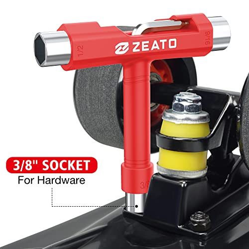 Zeato All-In-One Skate Tools Multi-function Portable Skateboard T Tool Accessory with T-type Allen Key and L-type Phillips Head Wrench Screwdriver - Red - Image 5