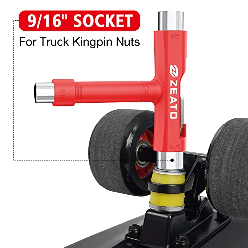 Zeato All-In-One Skate Tools Multi-function Portable Skateboard T Tool Accessory with T-type Allen Key and L-type Phillips Head Wrench Screwdriver - Red - Image 3
