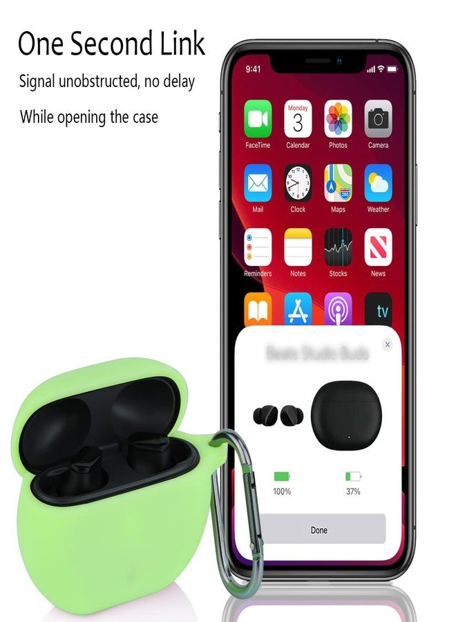 LEFXMOPHY Case Cover Replacement for Beats Studio Buds 2021 New Wireless Earbuds, Fluorescence Green Heavy Duty Silicone Protective Skin Sleeve Glow in Dark with Key Chain - Image 5