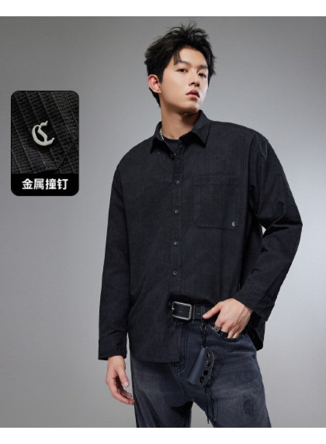 Cabbeen Men's Shirt Imitation Tie-dye Print Jacquard Check Metal Decoration Autumn Long Sleeve Shirt - Image 1