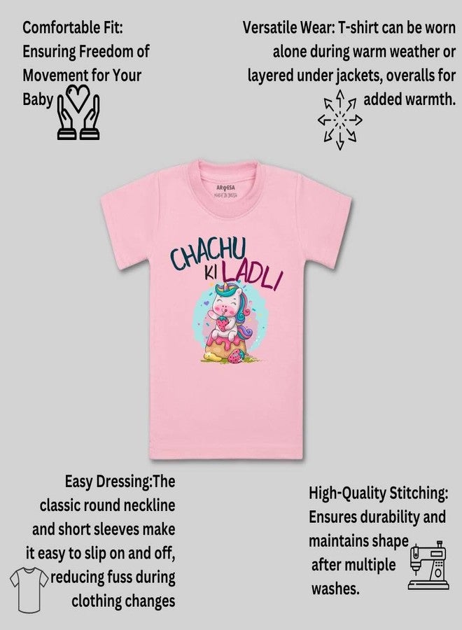 ARVESA Chachu Ki Ladli TS-1173 Chachu Baby Tshirt for Kids Boys & Girls Half Sleeves Round Neck Clothes Tshirt for Kids Boys 1 Months to 6 Years Dress Pink - Image 3