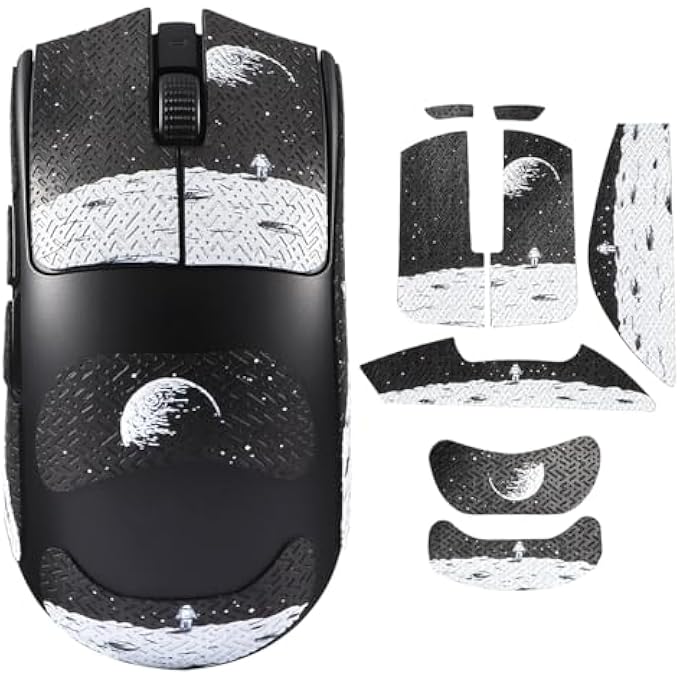 rayihni EARTH PATTERN MOUSE GRIP TAPE STICKERS FOR RAZER VIPER V3 PRO, ANTI SLIP SKIN, SWEAT-RESISTANT, PRE-CUT, BLACK, PVC, POWDER COATED, SINGLE USE, INDOOR, GAMING MOUSE ACCESSORY, STICKER - Image 1