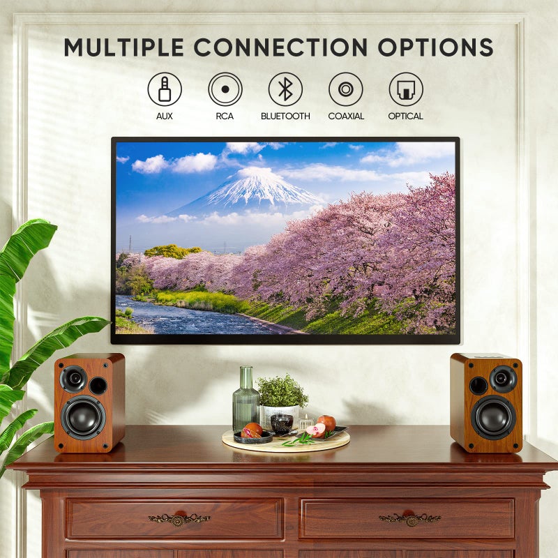 Saiyin Bluetooth Bookshelf Speakers, 30W X 2 Powered TV Speakers with 3.5 Inch Woofer, Turntable Speakers with Optical/AUX/RCA Input for PC and TV - Image 5