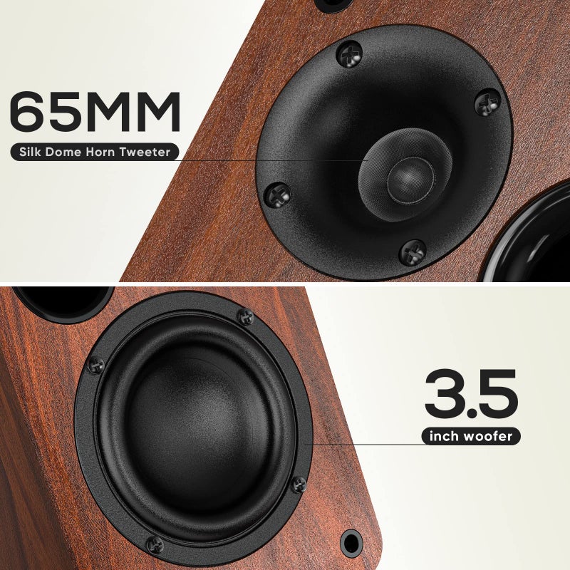 Saiyin Bluetooth Bookshelf Speakers, 30W X 2 Powered TV Speakers with 3.5 Inch Woofer, Turntable Speakers with Optical/AUX/RCA Input for PC and TV - Image 2