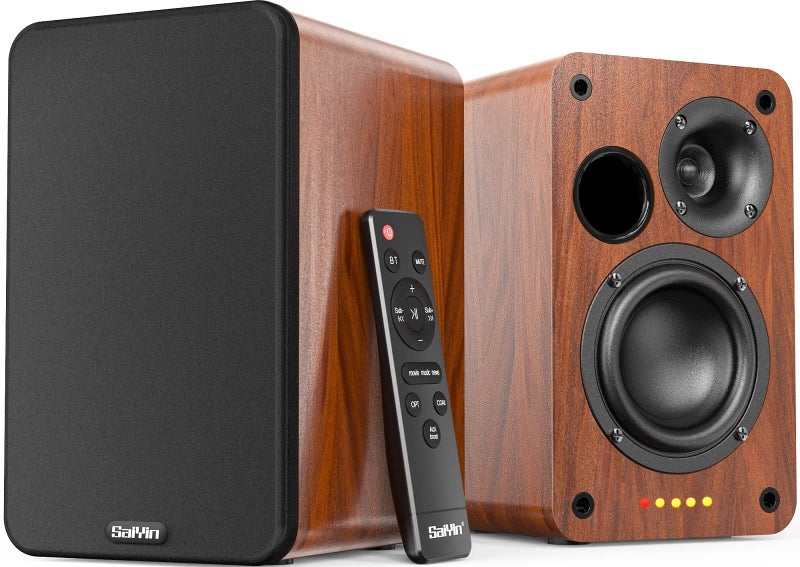 Saiyin Bluetooth Bookshelf Speakers, 30W X 2 Powered TV Speakers with 3.5 Inch Woofer, Turntable Speakers with Optical/AUX/RCA Input for PC and TV - Image 1