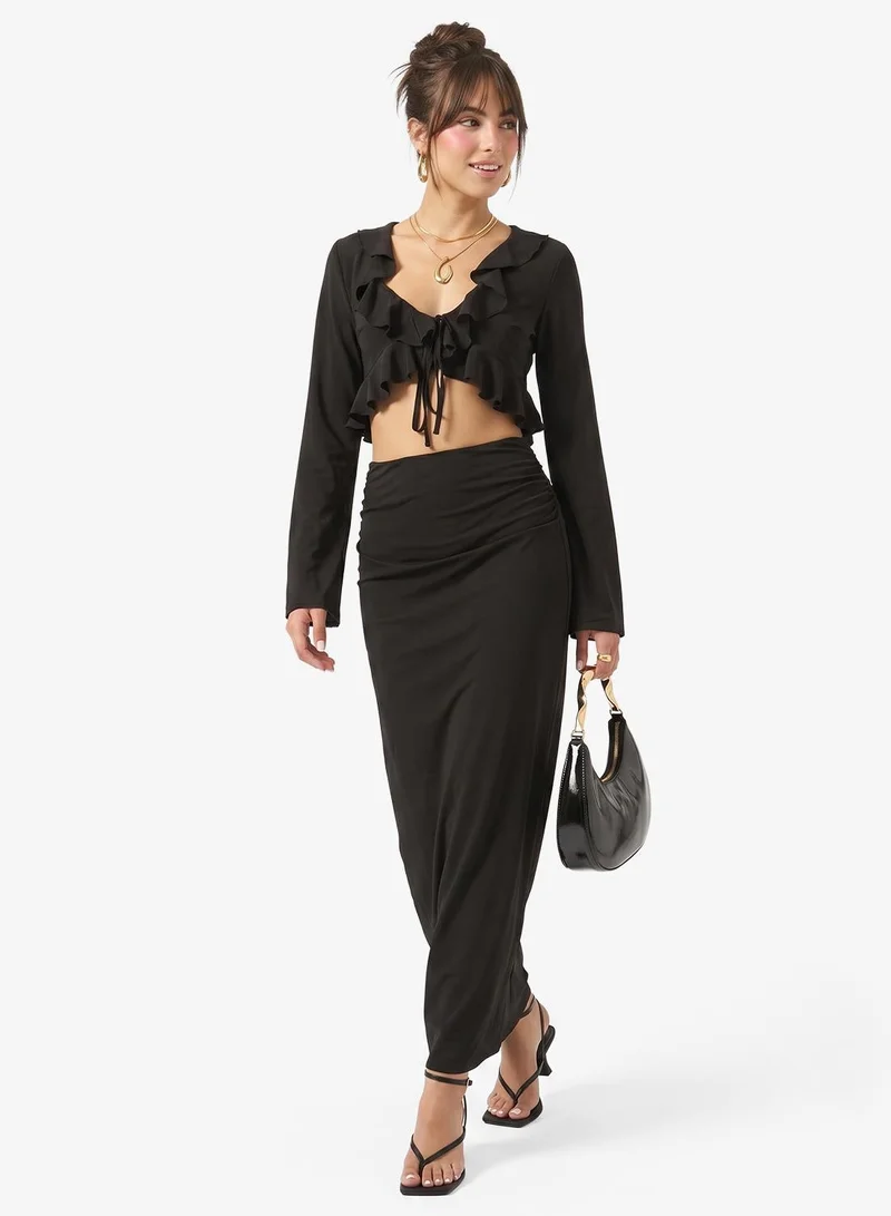 Ginger  Ruffle Detail Crop Top & Skirt Coord Set for Women | Best Price UAE