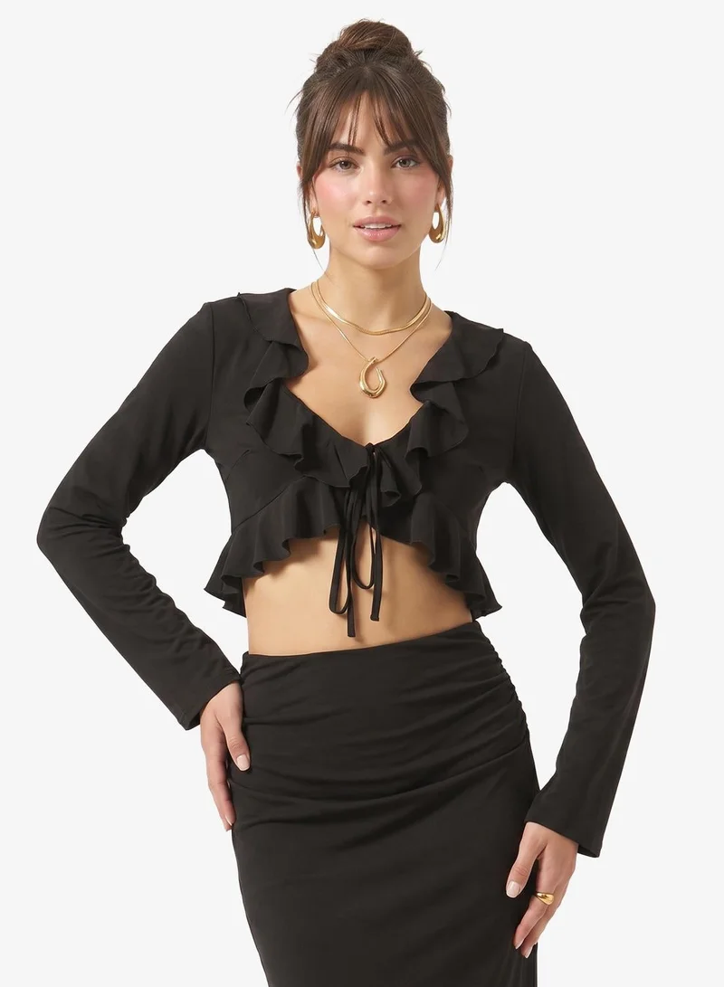 Ginger  Ruffle Detail Crop Top & Skirt Coord Set for Women | Best Price UAE