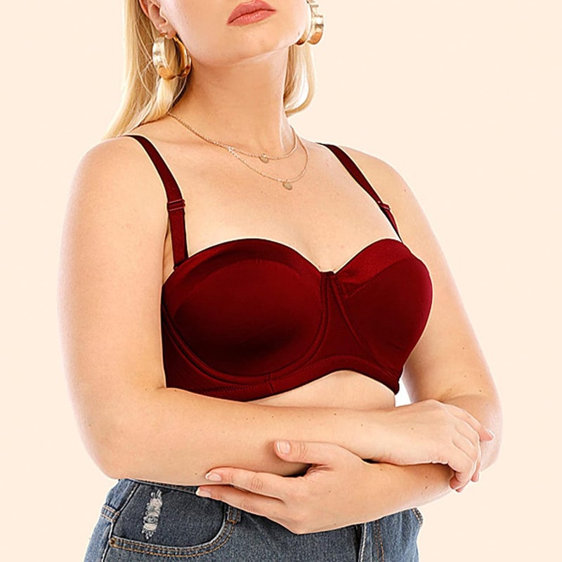 klarako Women Bra Underwire 1/2 Cup T Shirt Bra Push Up Removable Straps Bra Padded Racerback Soft Smoothing Plunging Bra(34D-red) - Image 5