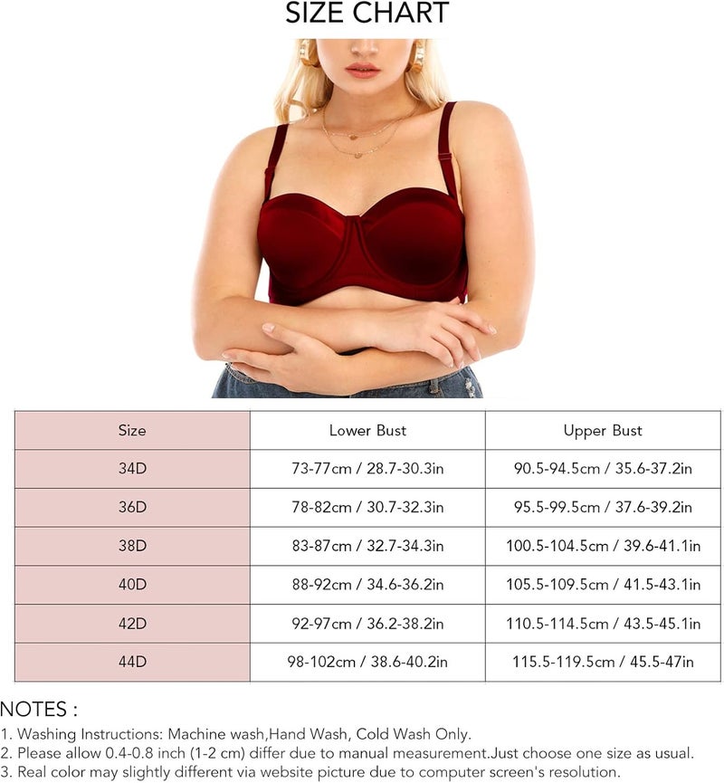 klarako Women Bra Underwire 1/2 Cup T Shirt Bra Push Up Removable Straps Bra Padded Racerback Soft Smoothing Plunging Bra(34D-red) - Image 3
