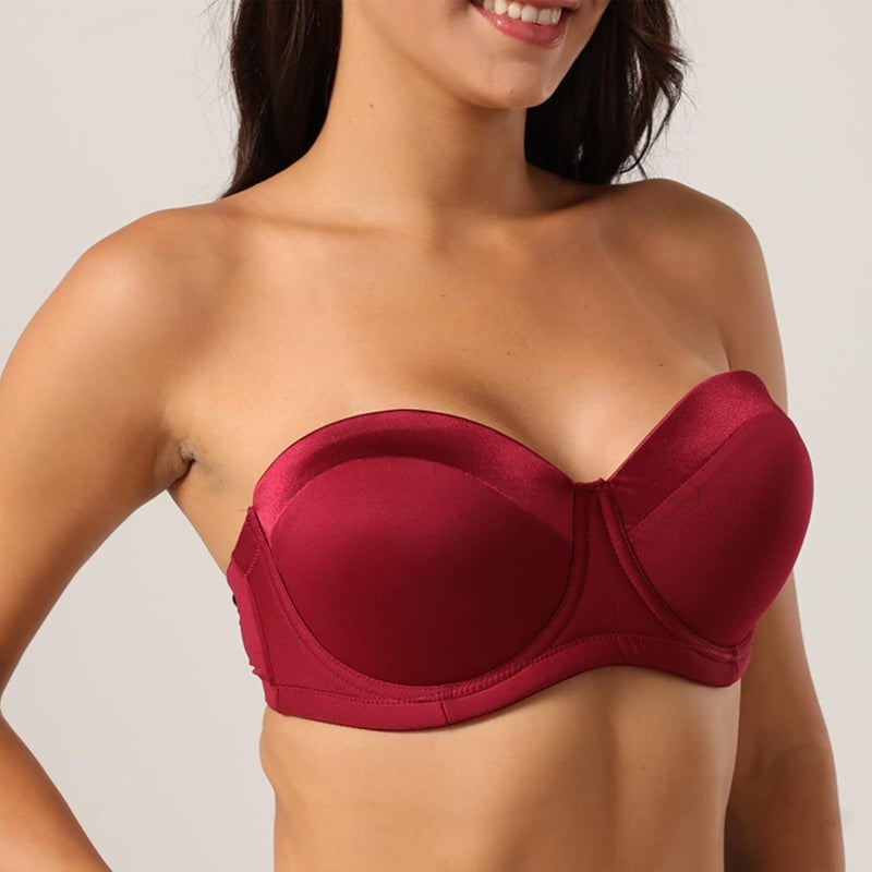 klarako Women Bra Underwire 1/2 Cup T Shirt Bra Push Up Removable Straps Bra Padded Racerback Soft Smoothing Plunging Bra(34D-red) - Image 2