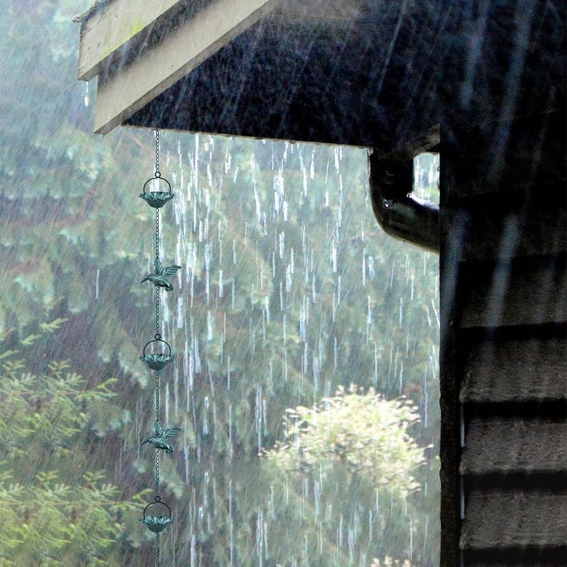 Finphoon 8.5Ft Copper Rain Chains for Gutters,Hummingbird Rain Chain for Gutters Outside,6 Lotus Rain Chain Cupsfor Gutters,Metal Rain Catcher Chain for gutters - Image 4