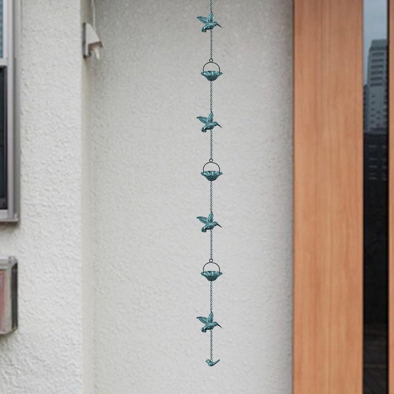 Finphoon 8.5Ft Copper Rain Chains for Gutters,Hummingbird Rain Chain for Gutters Outside,6 Lotus Rain Chain Cupsfor Gutters,Metal Rain Catcher Chain for gutters - Image 3