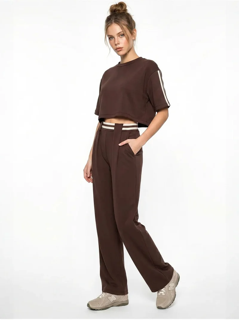 Bianco Lucci LUCCI 2-Piece Crew Neck T-Shirt And Wide Leg Trousers Set