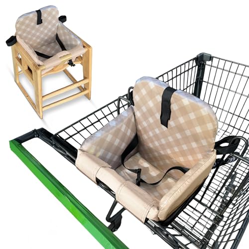 JoSeat Shopping Cart Seat Cover for Baby, High Chair & Grocery Seat Protector, Padded Chair Covers for Restaurant Seats, Unisex Machine Washable Grocery Cart Liner & Swing Insert – Beige Checkered - Image 1