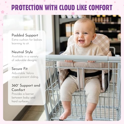 JoSeat Shopping Cart Seat Cover for Baby, High Chair & Grocery Seat Protector, Padded Chair Covers for Restaurant Seats, Unisex Machine Washable Grocery Cart Liner & Swing Insert – Beige Checkered - Image 3