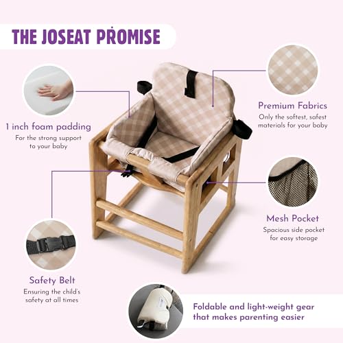 JoSeat Shopping Cart Seat Cover for Baby, High Chair & Grocery Seat Protector, Padded Chair Covers for Restaurant Seats, Unisex Machine Washable Grocery Cart Liner & Swing Insert – Beige Checkered - Image 4
