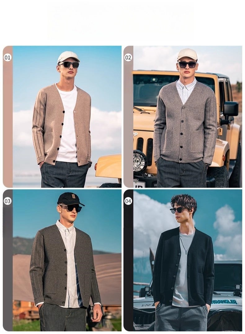 Men's Core Spun Yarn With Knitted V-Neck Cardigan Sweater Jacket  - Image 2
